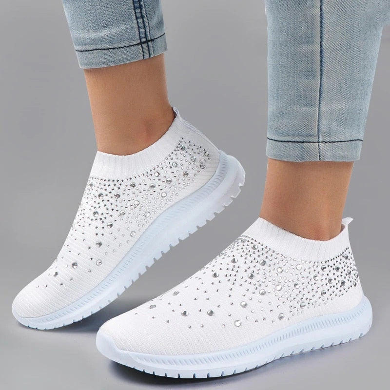 Rimocy Crystal Breathable Mesh Sneaker Shoes for Women Comfortable Soft Bottom Flats Plus Size 43 Non Slip Casual Shoes Woman 0 DailyAlertDeals White 35
