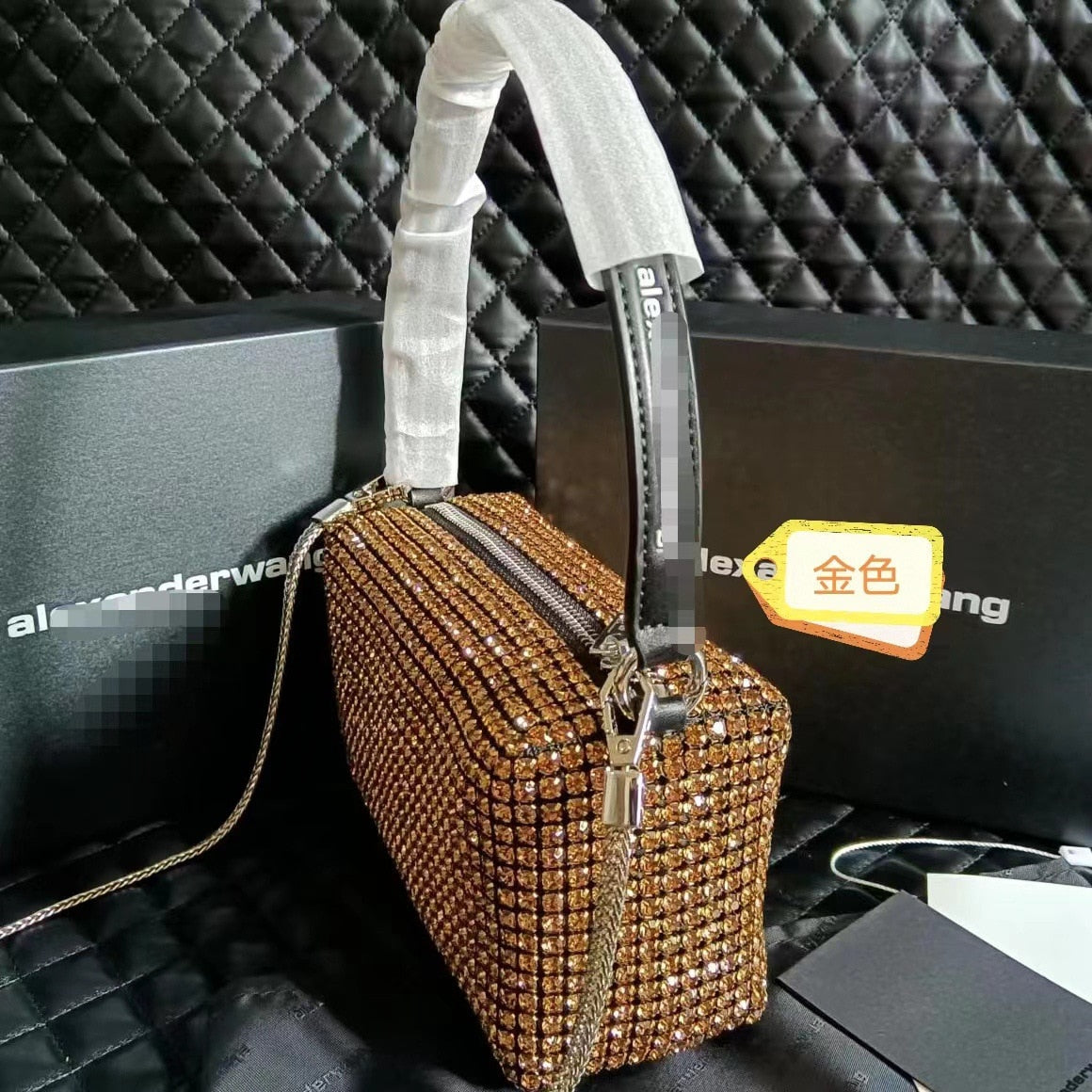 Popular AW Wang Rhinestone Handbag 2022 new trendy diamonds bag crossbodybbag shining party clutch luxury brand design 0 DailyAlertDeals Embossing Bronze 17cm 10cm 7cm