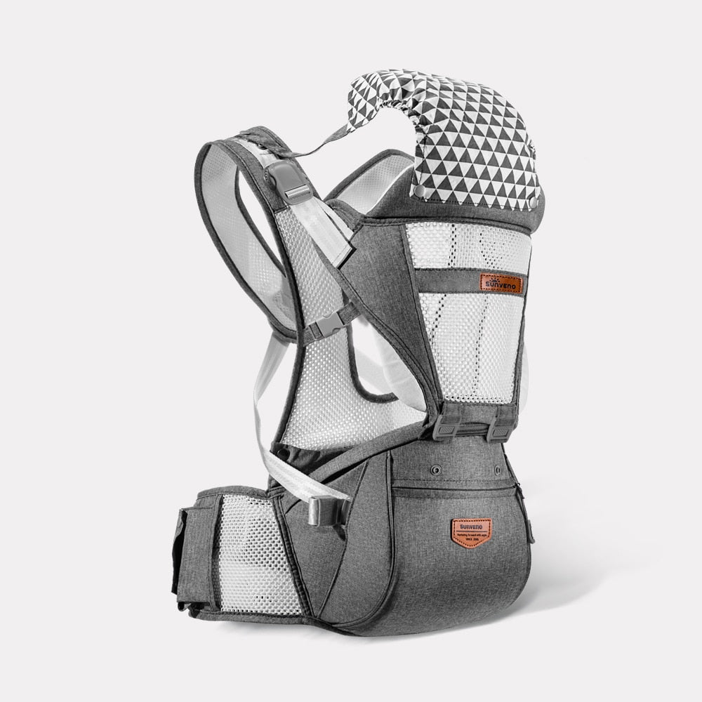 Sunveno Ergonomic Baby Carrier Baby Kangaroo Child Hip Seat Tool Baby Holder Sling Wrap Backpacks Baby Travel Activity Gear Baby Carrier DailyAlertDeals Breathable gray