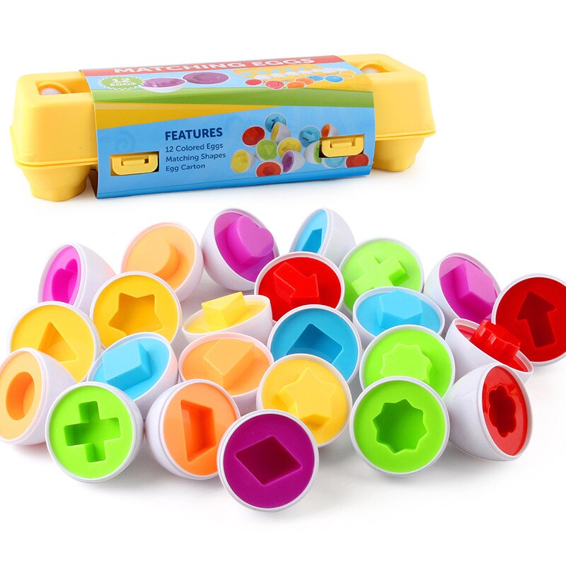 12PCS Montessori Education Early Learning Puzzle Geometric Shape Math Alphabet Game Baby Smart Plastic Material Egg Toys For Kid Kids toys DailyAlertDeals 12pcs Eggs With box1