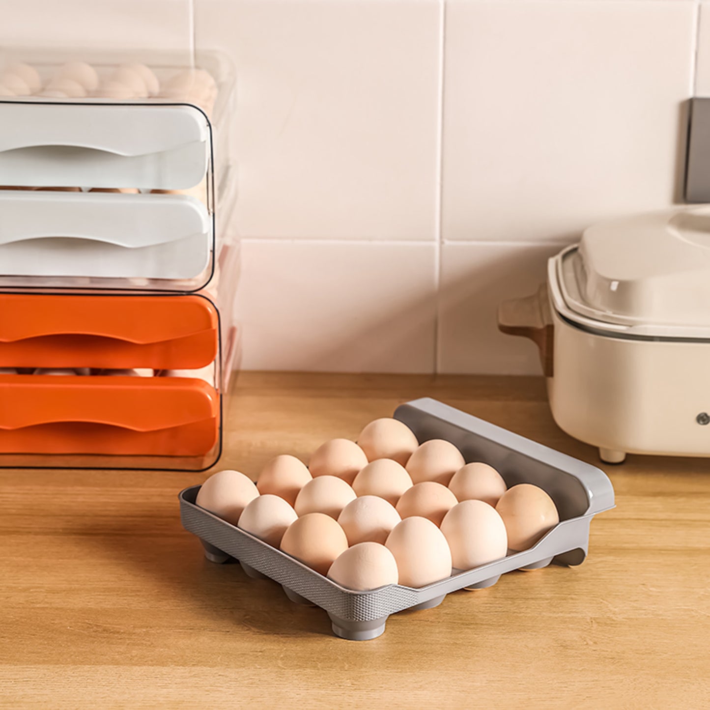 Refrigerator Egg Storage Organizer Egg Holder for Fridger 2-Layer Drawer Type Stackable Storage Bins Clear Plastic Egg Holder Egg Holder for Fridge DailyAlertDeals