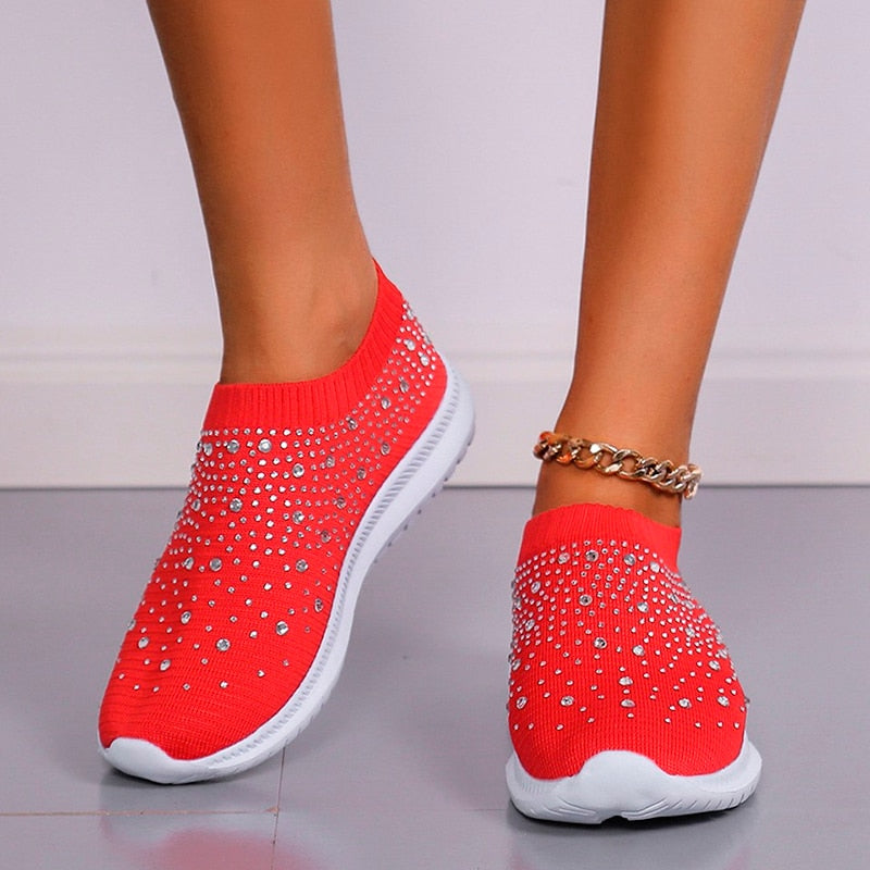 Rimocy Crystal Breathable Mesh Sneaker Shoes for Women Comfortable Soft Bottom Flats Plus Size 43 Non Slip Casual Shoes Woman 0 DailyAlertDeals Red 35