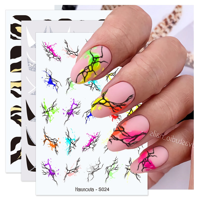 Harunouta Silver Black Geometric Textured Lines Stripe 3D Nail Sticker Flower Leaves Self Adhesive Transfer Sliders Paper 0 DailyAlertDeals