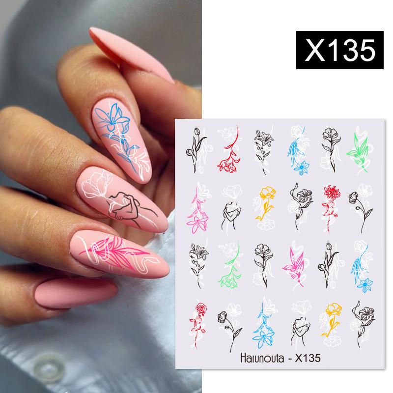 Harunouta Silver Black Geometric Textured Lines Stripe 3D Nail Sticker Flower Leaves Self Adhesive Transfer Sliders Paper 0 DailyAlertDeals X135