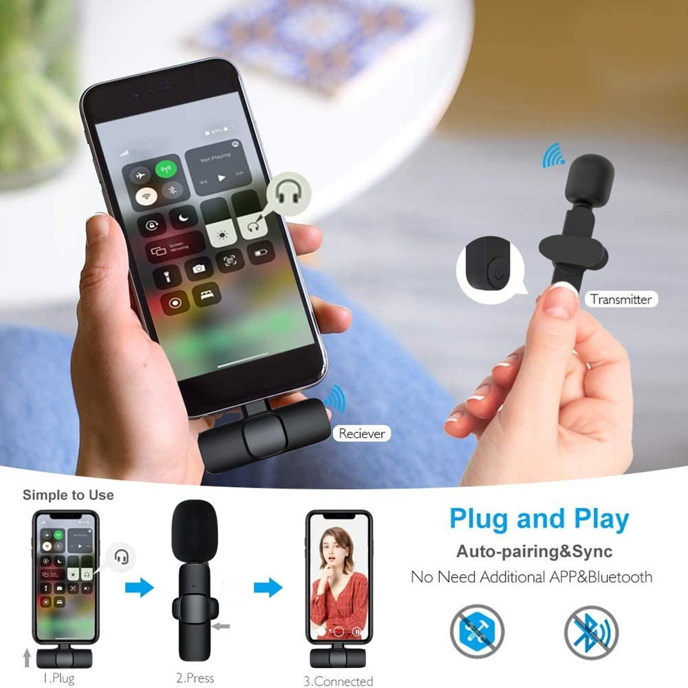 Wireless Lavalier Microphones & Systems Portable Audio Video Recording Mini Mic For iPhone Android Facebook Youtube Live Broadcast Gaming wiresless mircophone DailyAlertDeals