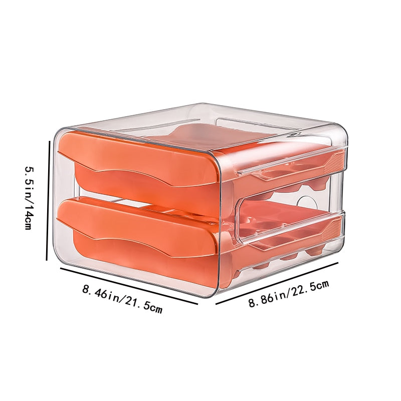 Refrigerator Egg Storage Organizer Egg Holder for Fridger 2-Layer Drawer Type Stackable Storage Bins Clear Plastic Egg Holder Egg Holder for Fridge DailyAlertDeals Orange