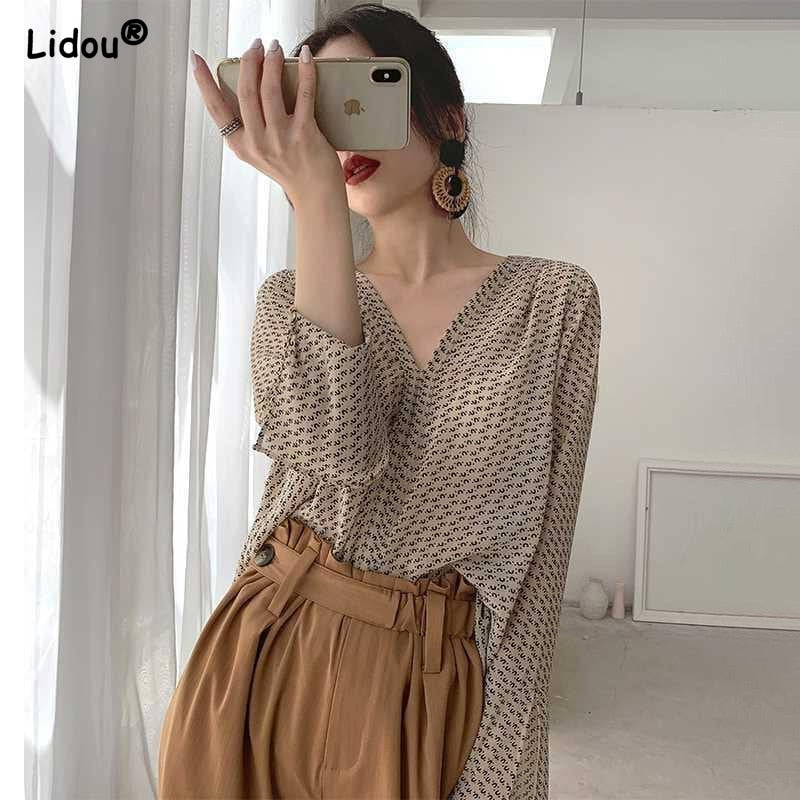 V-neck Loose Long Sleeve Casual Shirts Female Summer Elegant 2022 Fashion Trends Women Clothing Comfortable Thin Popularity Tops 0 DailyAlertDeals
