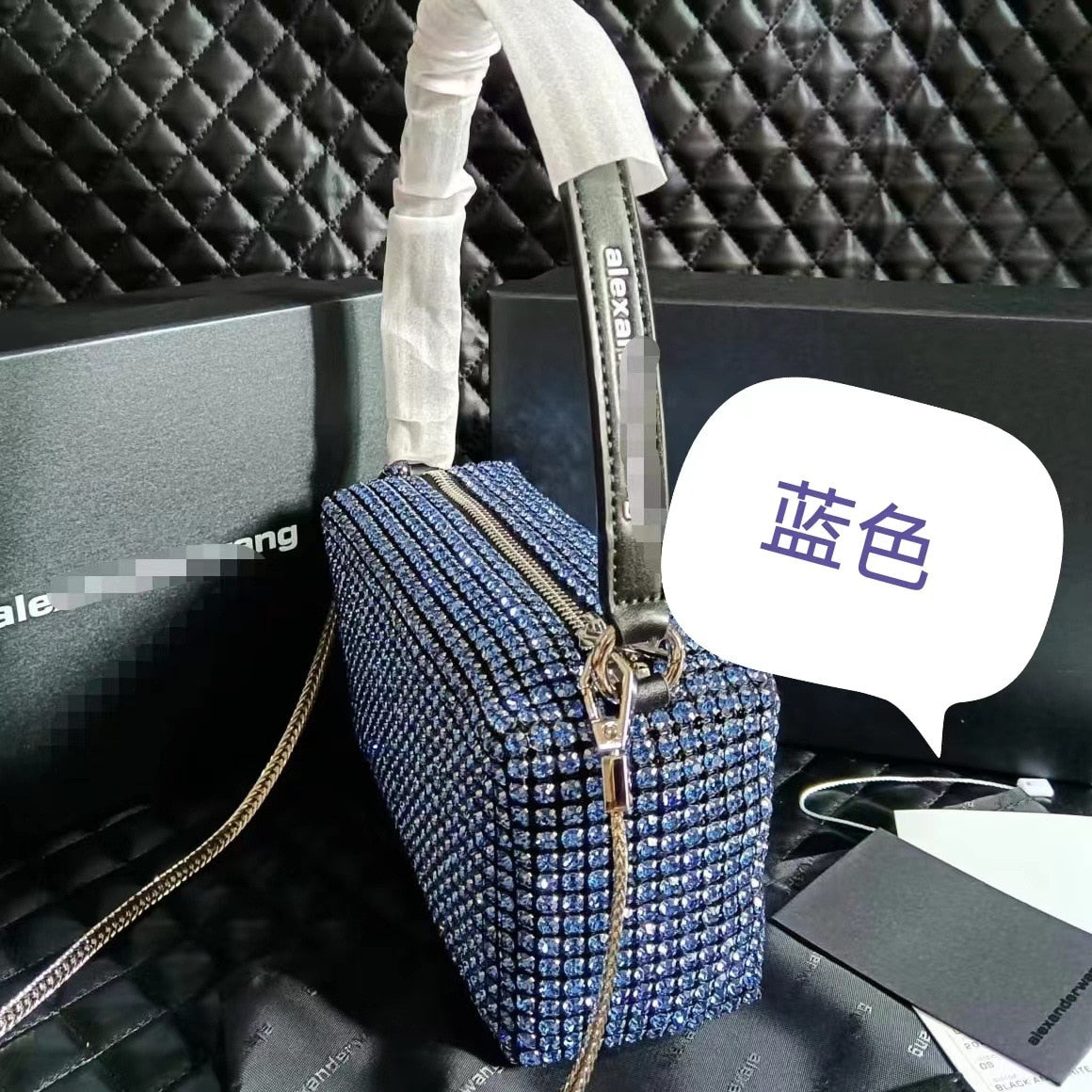 Popular AW Wang Rhinestone Handbag 2022 new trendy diamonds bag crossbodybbag shining party clutch luxury brand design 0 DailyAlertDeals Embossing Blue 17cm 10cm 7cm