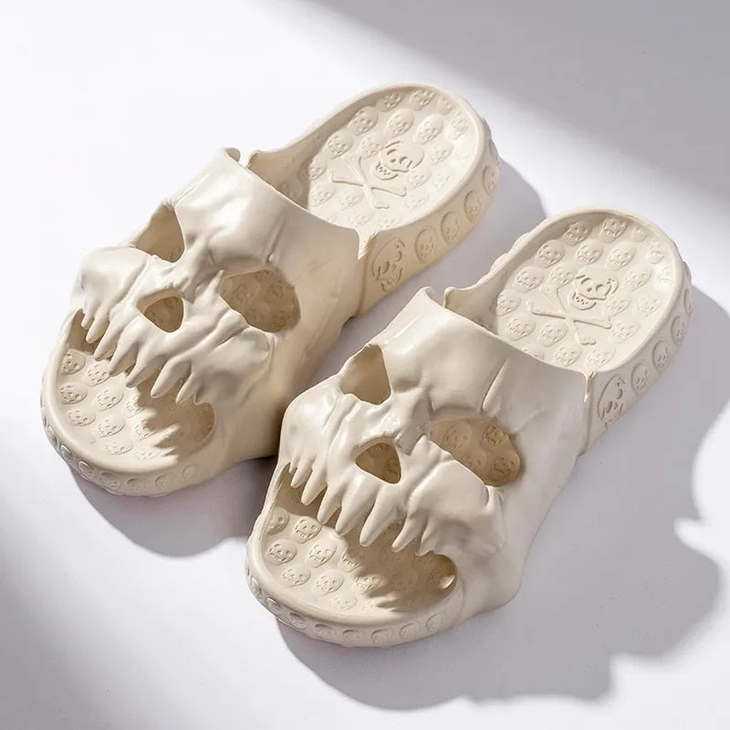 Skull Design Men Slippers 2023 Summer Outdoor Fun Novelty Slide Thick Sole Platform Beach Non-slip Women Sandal shoes DailyAlertDeals khaki 36-37