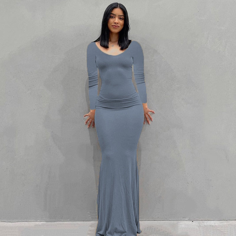 Summer Sexy Bodycon Satin Slip Sleeveless Backless Maxi Dress for Women Birthday Party Clubwear Outfits Maxi Dress for women DailyAlertDeals Long Sleeve Blue XXS