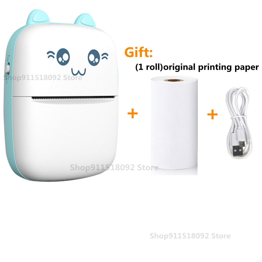 Cat Shape Mini Portable Label Printer Thermal Printing Wireless Impresoras Paper Photo Inkless Printers Sticker Android IOS 57mm Mini printer DailyAlertDeals A-Blue China