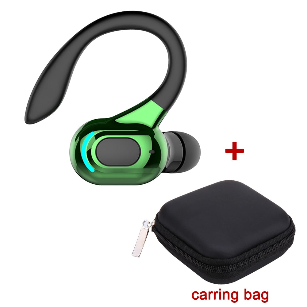 Noise Cancelling Sports Wireless Business Headphones Headset Waterproof Hanging Single Ear Earbuds Bluetooth 5.2 Earphone 0 DailyAlertDeals Green with bag China