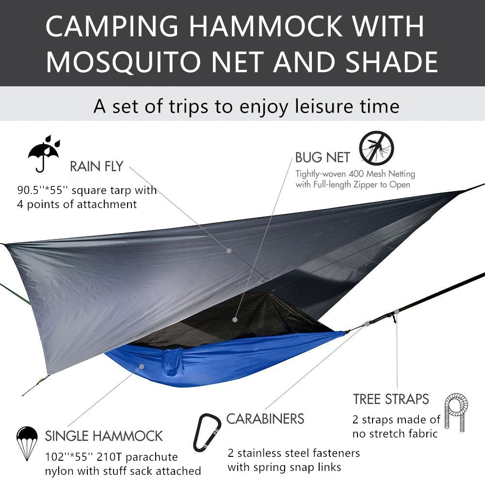 Lightweight Portable Camping Hammock and Tent Awning Rain Fly Tarp Waterproof Mosquito Net Hammock Canopy 210T Nylon Hammocks Camping Hammock and Tent DailyAlertDeals