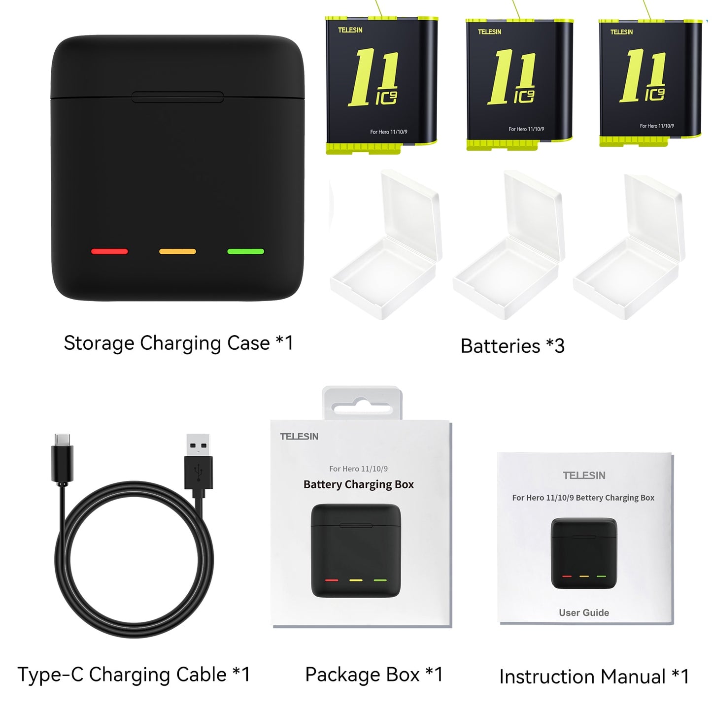 TELESIN Battery For GoPro Hero 10 11 1750 mAh Battery 3 Ways Fast Charger Box TF Card Storage For GoPro Hero 9 Accessories camera battery DailyAlertDeals For 9 10 11 3B Y China