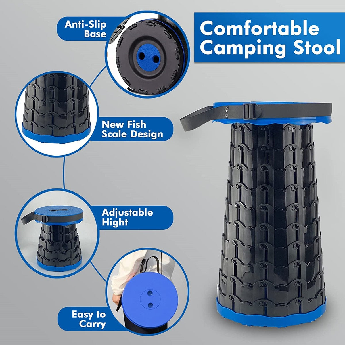 Portable Telescopic Folding Stool Outdoor Camping Retractable Stools for Travel Hiking Beach Chair Foldable Fishing Stool Chairs Folding Chairs & Stools DailyAlertDeals
