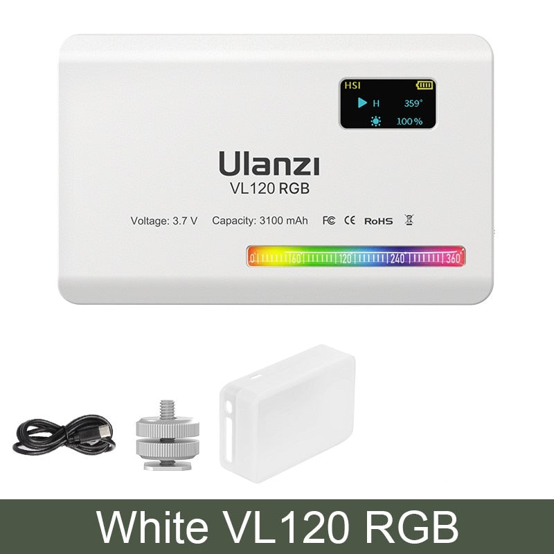 Ulanzi VL120 RGB LED Video Light Camera Light Full Color Rechargeable 3100mAh Dimmable 2500-9000K Panel Light Photo Studio Lamp Camera RGB light for Studio DailyAlertDeals USA White120RGB No gift