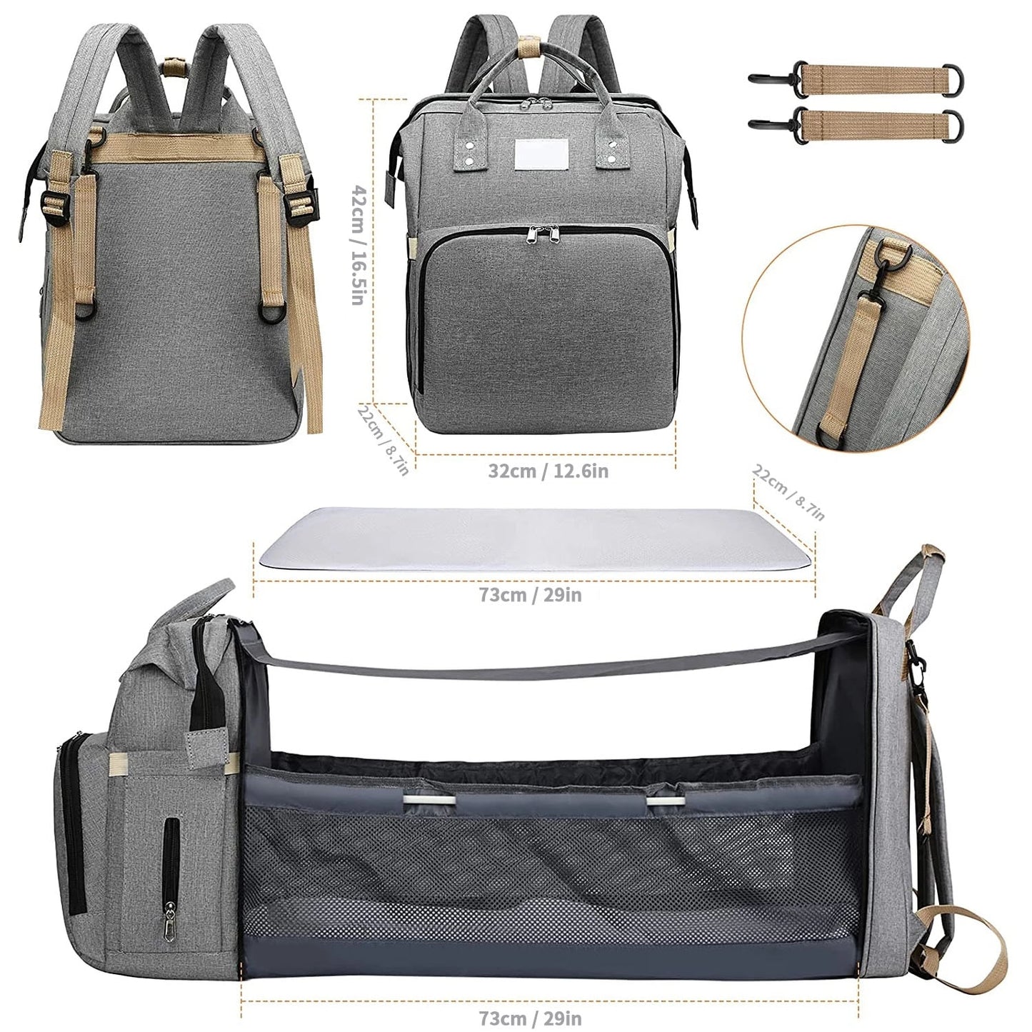 Folding Mommy Bag Lightweight Portable Folding Crib Bed Large-capacity Baby Backpack Female Mommy Outting Bag Mummy Bag Baby Backpack Large-capacity DailyAlertDeals