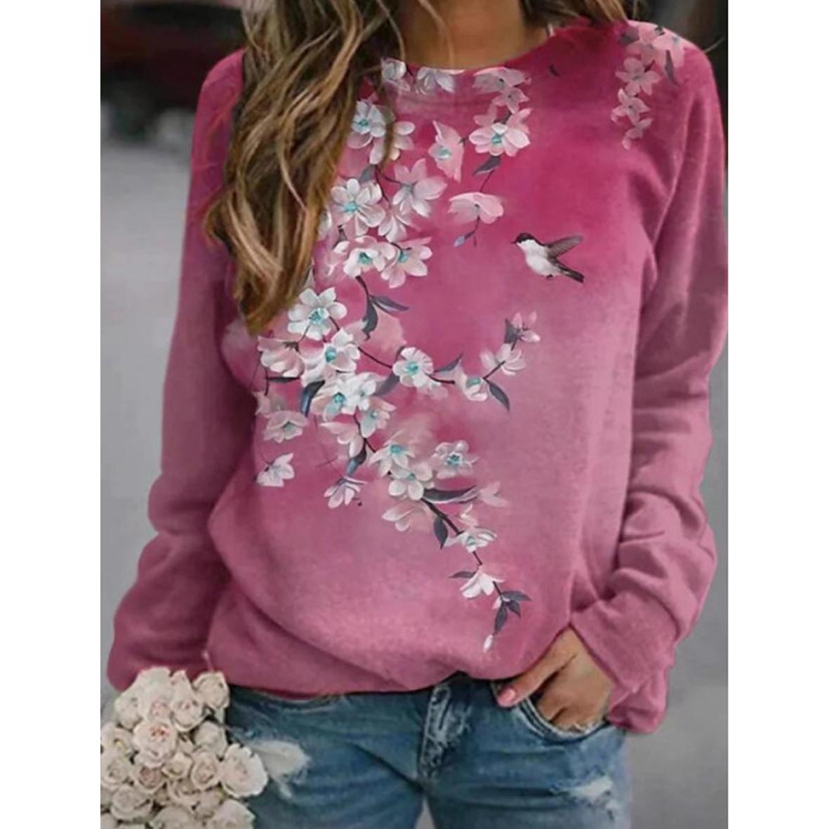 Autumn Women's Printed Long Sleeve Casual Round Neck Floral print T-shirt Loose Plus Size Top 0 DailyAlertDeals
