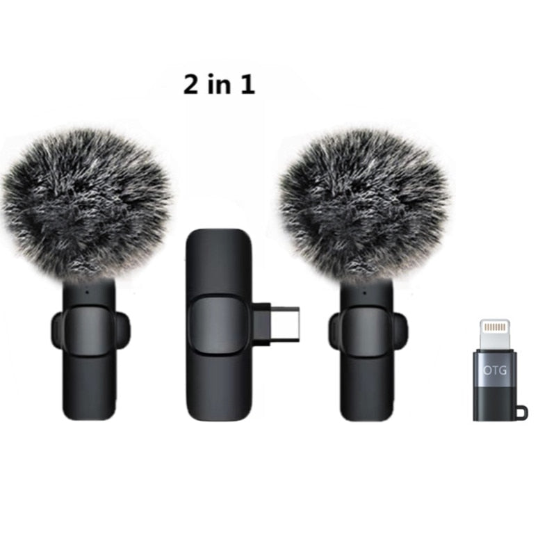 Wireless Lavalier Microphones & Systems Portable Audio Video Recording Mini Mic For iPhone Android Facebook Youtube Live Broadcast Gaming wiresless mircophone DailyAlertDeals 2in1 hairball