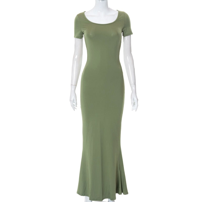 Summer Sexy Bodycon Satin Slip Sleeveless Backless Maxi Dress for Women Birthday Party Clubwear Outfits Maxi Dress for women DailyAlertDeals Short Sleeve Green XXS