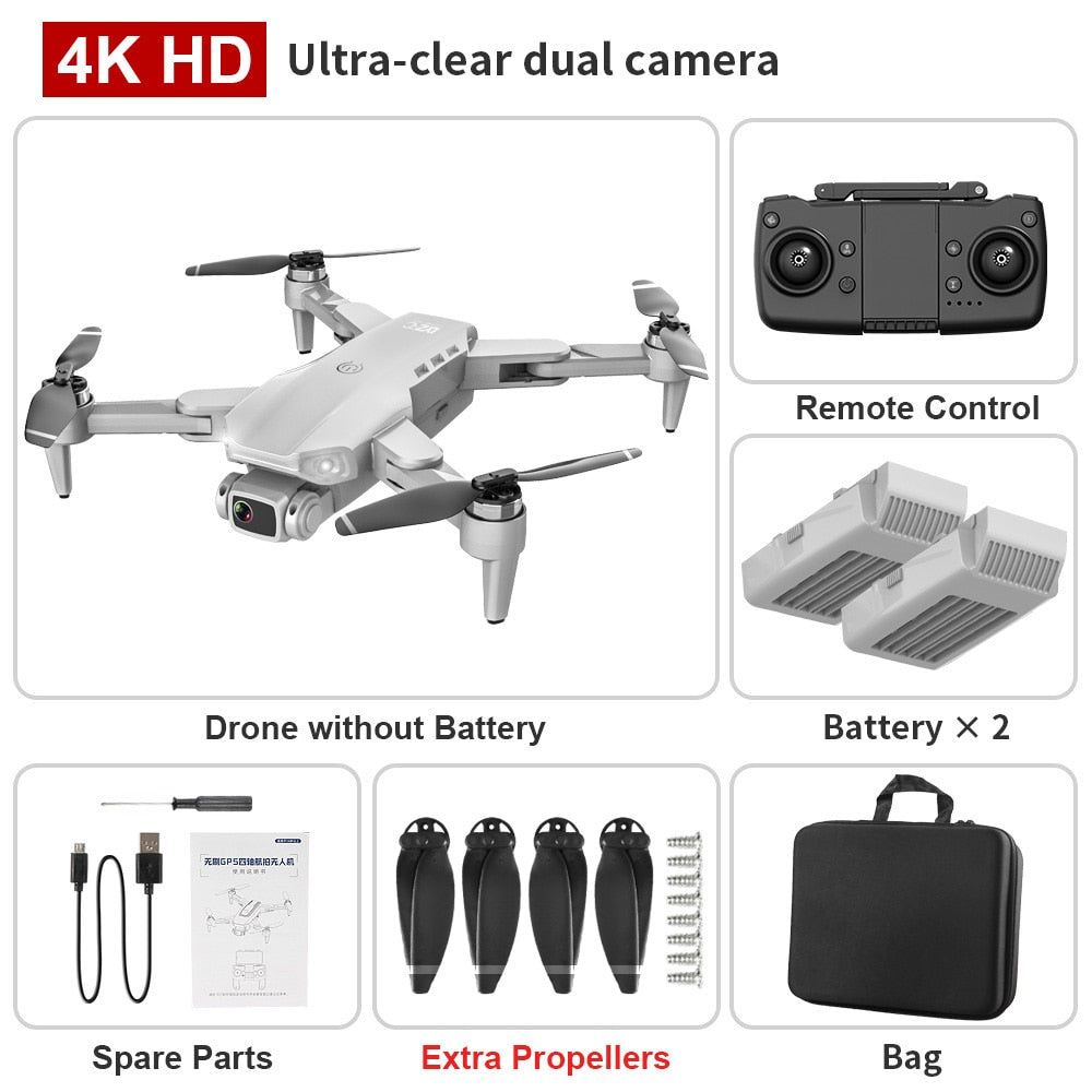 L900 PRO GPS Drone 4K HD Professional Dual Camera Aerial Stabilization Brushless Motor Foldable Quadcopter Helicopter RC 1200M CAMERA DRONE DailyAlertDeals 4K-Gray-bag 2B Poland