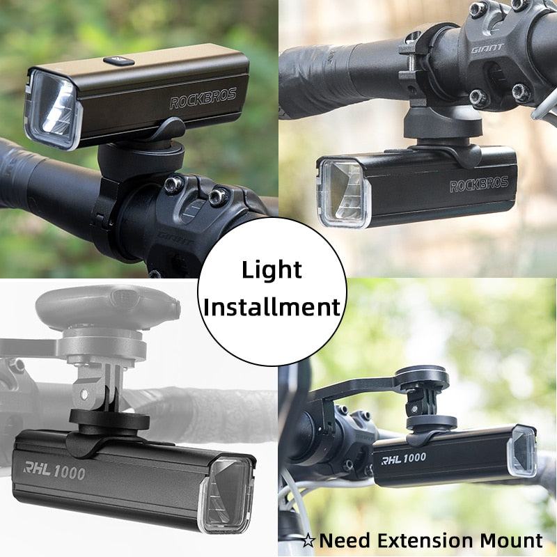 ROCKBROS 1000LM Bike Light Front Lamp Type-C Rechargeable LED 4500mAh Bicycle Light Waterproof Headlight Bike Accessories 0 DailyAlertDeals