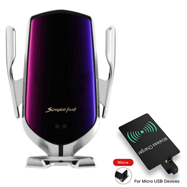 FLOVEME Qi Automatic Clamping 10W Wireless Charger Car Phone Holder Smart Infrared Sensor Air Vent Mount Mobile Phone Stand Hold Wireless Car Charger DailyAlertDeals China Silver For Micro