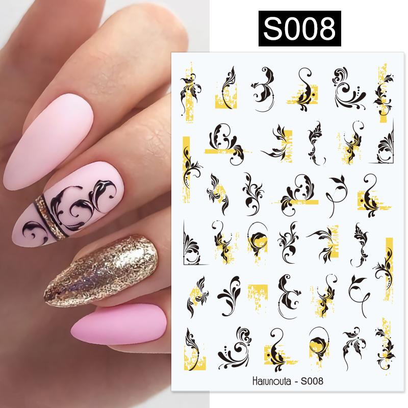 Harunouta Silver Black Geometric Textured Lines Stripe 3D Nail Sticker Flower Leaves Self Adhesive Transfer Sliders Paper 0 DailyAlertDeals S008