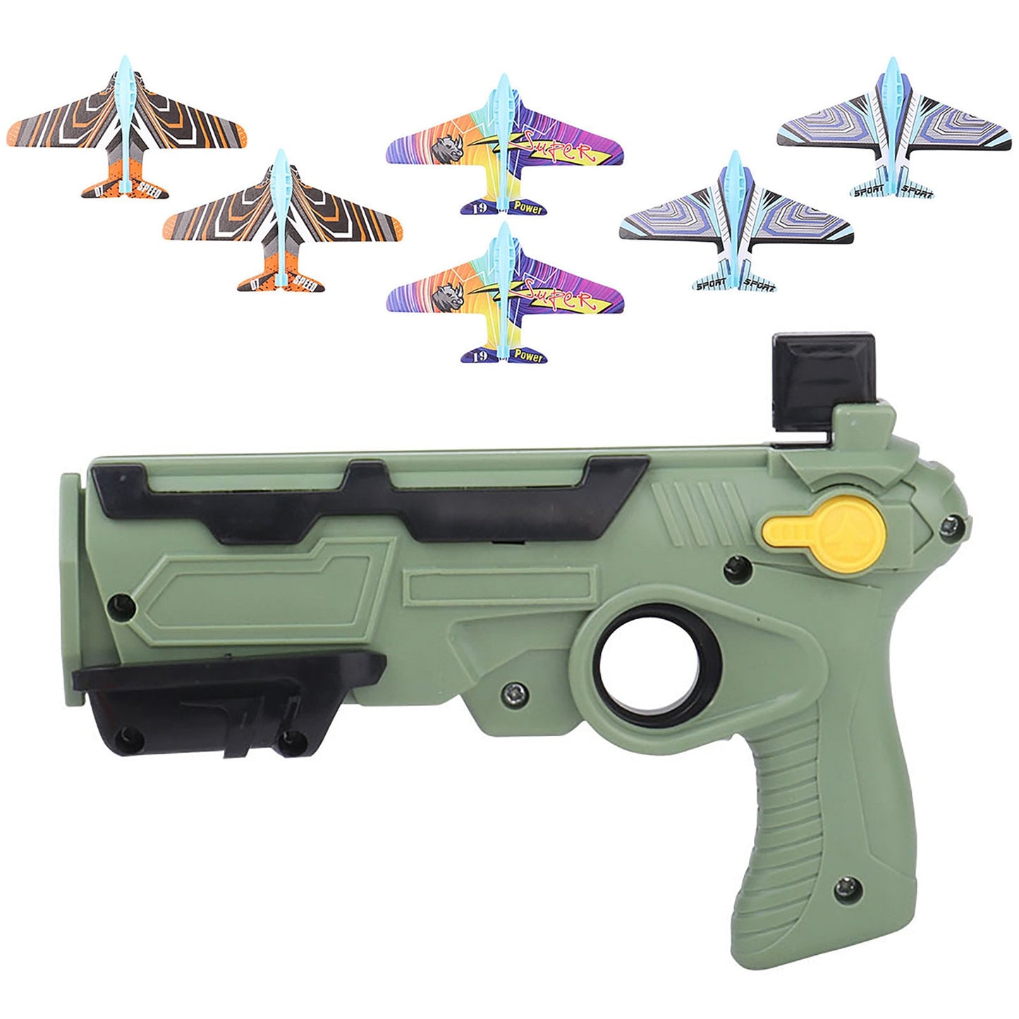 Airplane Launcher Toy Catapult Gun Toy With 6 Small Plane One-Click Ejection Shooting Gun Airplane Toys for Kids Boy Gift Airplane Launcher Bubble Catapult With 6 Small Plane Toy for children kids boy DailyAlertDeals China Army Green
