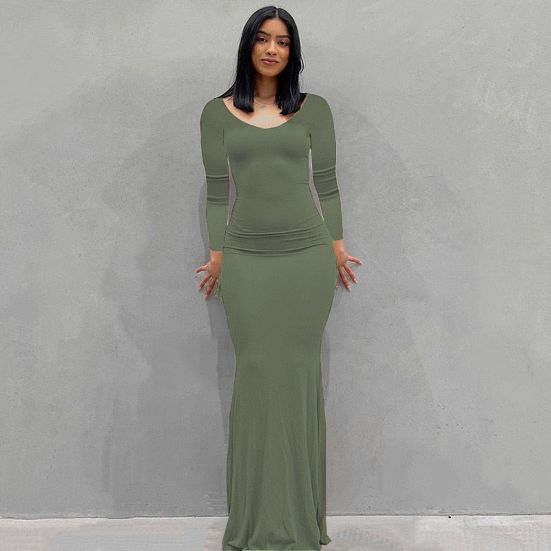 Summer Sexy Bodycon Satin Slip Sleeveless Backless Maxi Dress for Women Birthday Party Clubwear Outfits Maxi Dress for women DailyAlertDeals Long Sleeve Green XXS