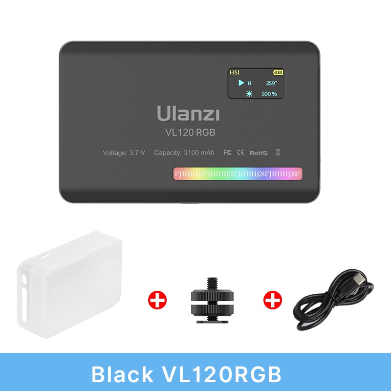 VL120 RGB on Camera LED Video Lights with Diffuser 2500-9000K CRI 95+ 3100mAh LED Video Light Panel for Camera Phone Photography Lights Video camera lights DailyAlertDeals USA Black VL120RGB