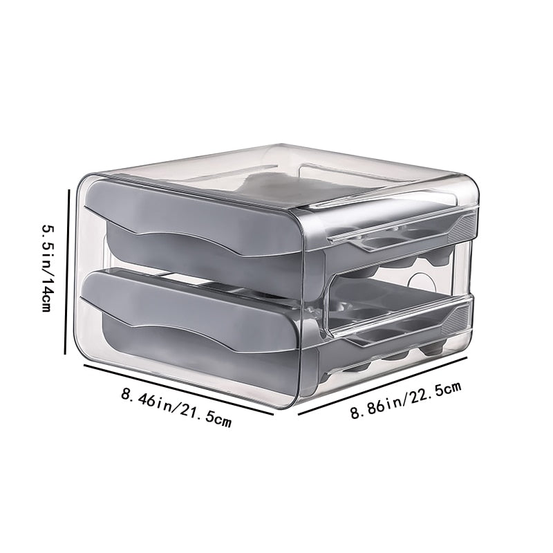 Refrigerator Egg Storage Organizer Egg Holder for Fridger 2-Layer Drawer Type Stackable Storage Bins Clear Plastic Egg Holder Egg Holder for Fridge DailyAlertDeals Grey