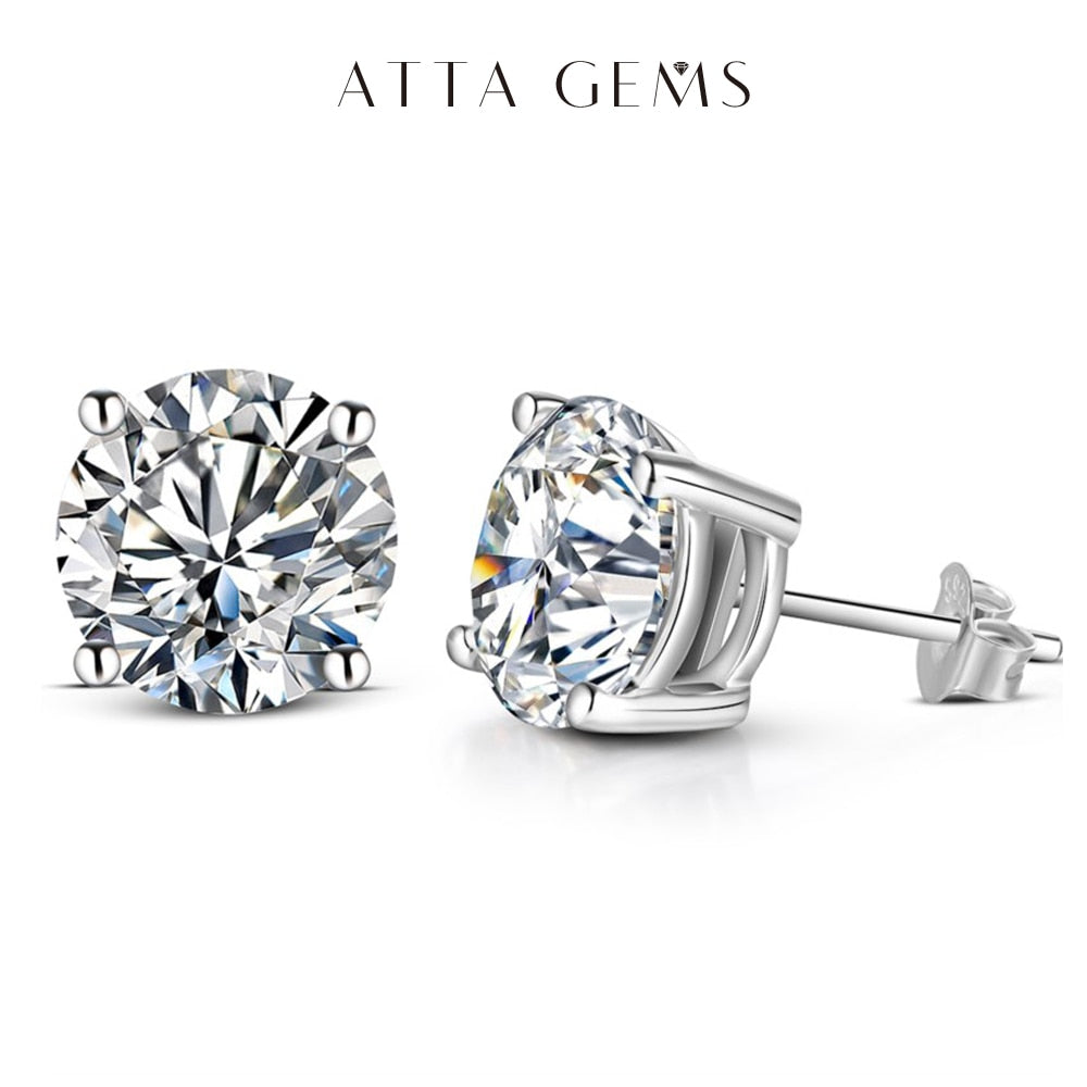 ATTAGEMS 2 Carat 8.0mm D Color Moissanite Stud Earrings For Women Top Quality 100% 925 Sterling Silver Sparkling Wedding Jewelry 0 DailyAlertDeals