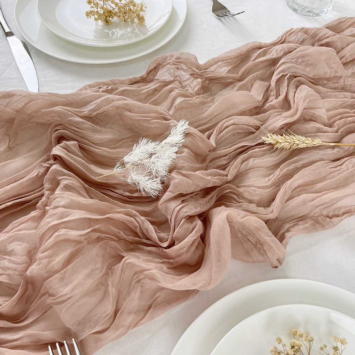 Wedding Gauze Table Runner Semi-Sheer Vintage Cheesecloth Table Setting Dining Party Christmas Banquets Arches Cake Decor Table Runners DailyAlertDeals