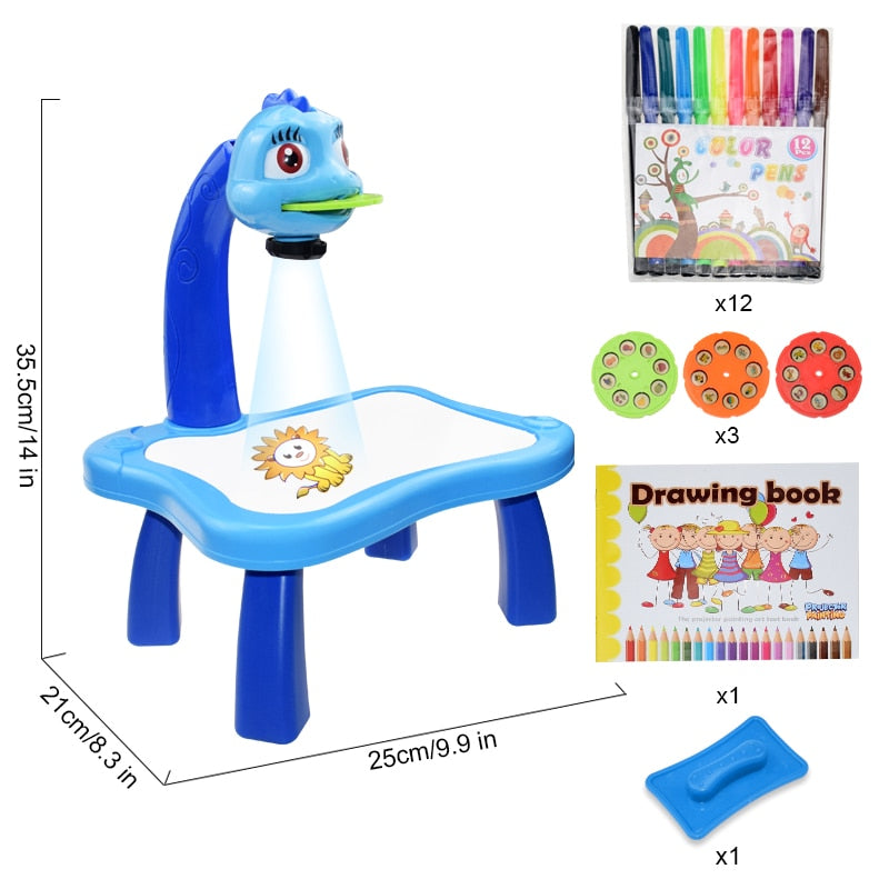 Children Led Projector Art Drawing Table Toys Kids Painting Board Desk Arts Crafts Educational Learning Paint Tools Toy for Girl Kids Led Projector Drawing Table DailyAlertDeals China A Blue with box