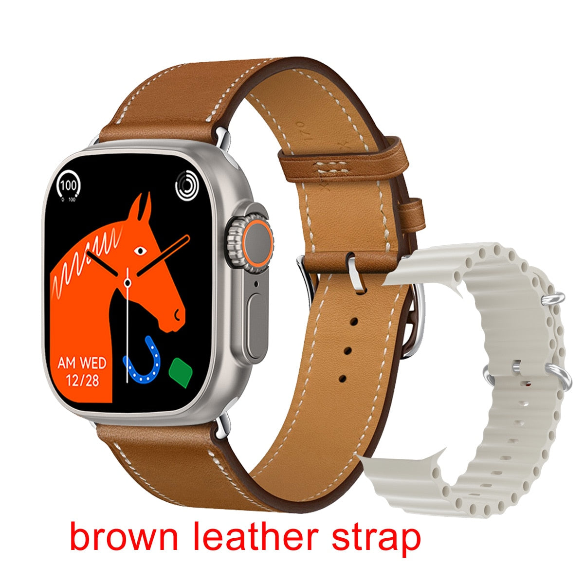 2023 New Smart Watch Body Temperature Ultra Series 8 NFC Smartwatch Wireless Charging Bluetooth Call Men Women Watch for Apple Smart watch DailyAlertDeals silver brown leather