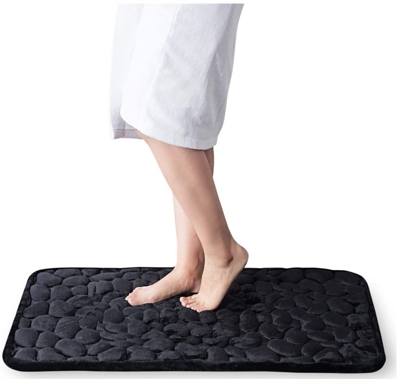 Cobblestone Embossed Bathroom Bath Mat Non-slip Carpets In Wash Basin Bathtub Side Floor Rug Shower Room Doormat Memory Foam Pad 0 DailyAlertDeals Black 40x60cm