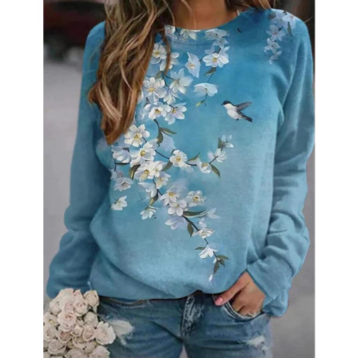 Autumn Women's Printed Long Sleeve Casual Round Neck Floral print T-shirt Loose Plus Size Top 0 DailyAlertDeals