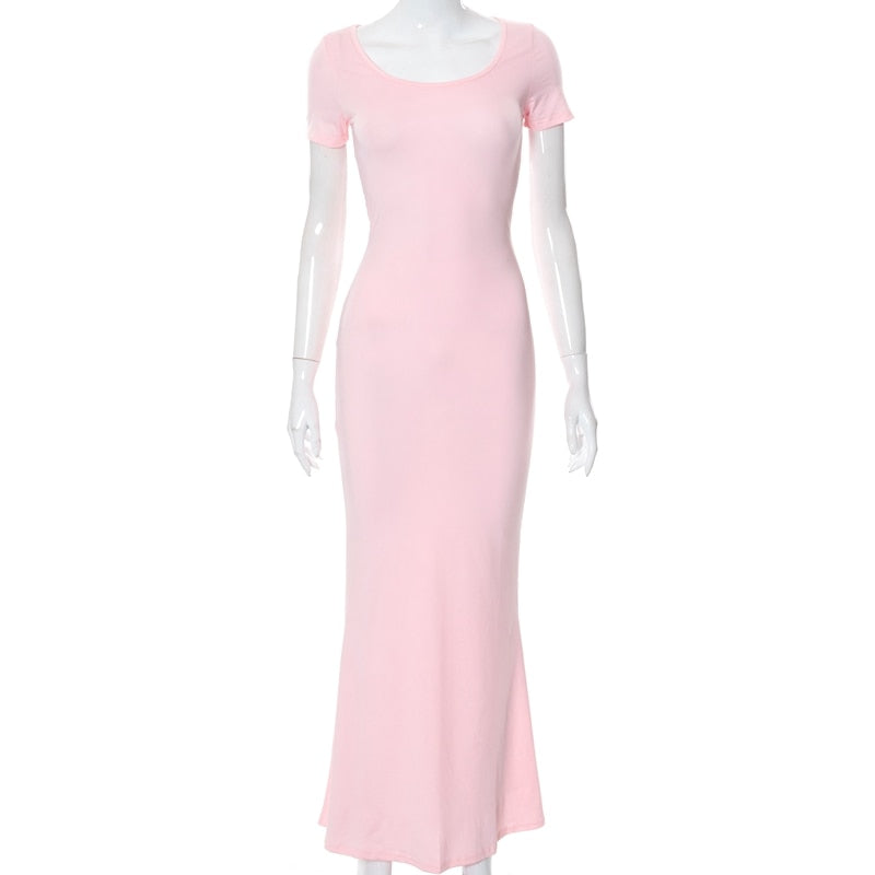 Summer Sexy Bodycon Satin Slip Sleeveless Backless Maxi Dress for Women Birthday Party Clubwear Outfits Maxi Dress for women DailyAlertDeals Short Sleeve Pink 2 XXS