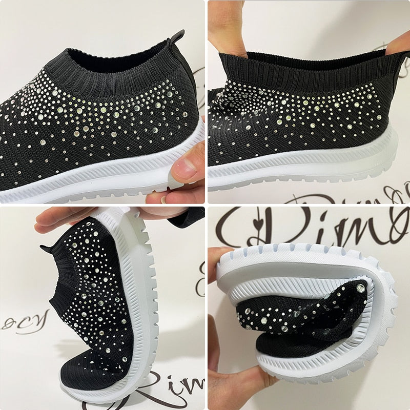 Rimocy Crystal Breathable Mesh Sneaker Shoes for Women Comfortable Soft Bottom Flats Plus Size 43 Non Slip Casual Shoes Woman 0 DailyAlertDeals