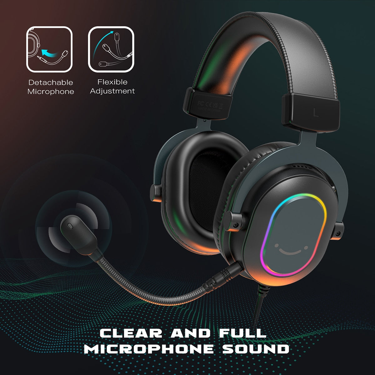 Dynamic RGB Gaming Headset with Mic Over-Ear Headphones 7.1 Surround Sound PC PS4 PS5 3 EQ Options Game Movie Music headphones DailyAlertDeals