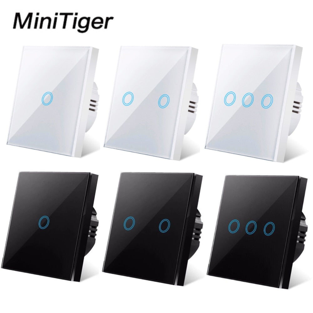 MiniTiger EU Touch Switch LED Crystal Glass Panel Wall Lamp Light Switch 1/2/3 Gang AC100-240V LED Sensor Switches Interruttore LED Touch Switch DailyAlertDeals