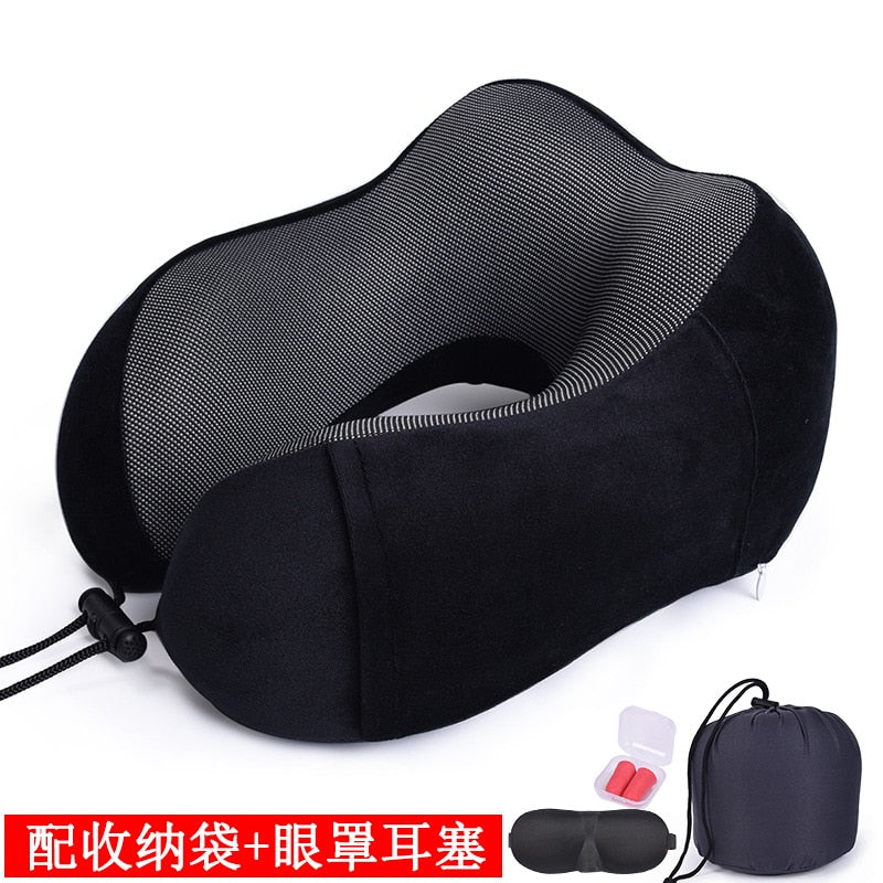 U Shaped Memory Foam Neck Pillows Soft Travel Pillow Massage Neck Pillow Sleeping Airplane Pillow Cervical Healthcare Bedding Pillows DailyAlertDeals Black suit