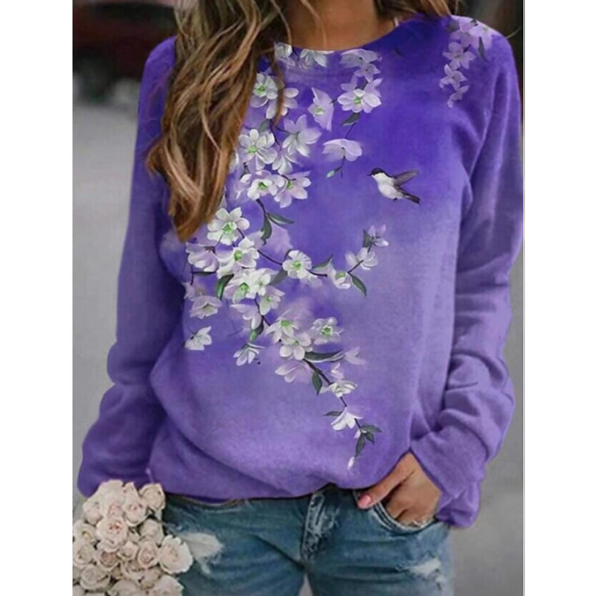 Autumn Women's Printed Long Sleeve Casual Round Neck Floral print T-shirt Loose Plus Size Top 0 DailyAlertDeals