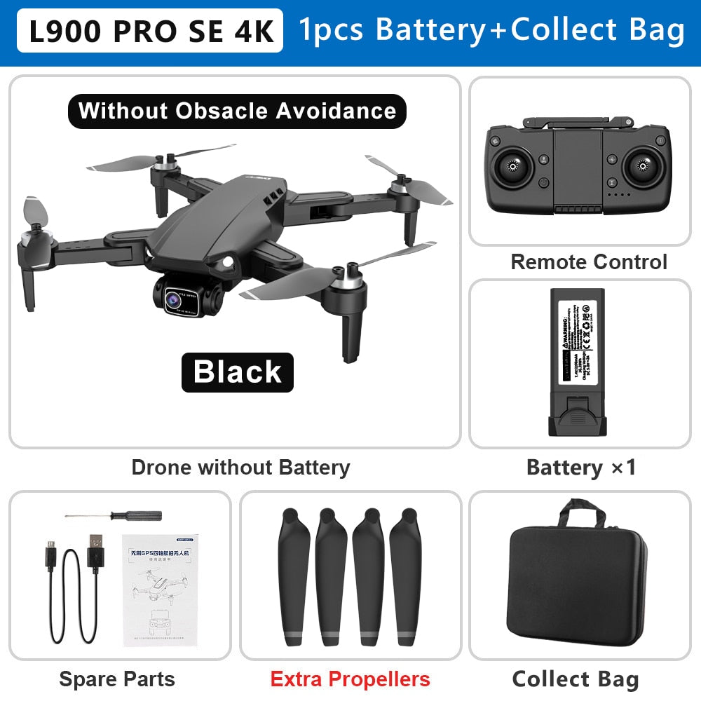 L900 PRO SE 4K HD Dual Camera Drone Visual Obstacle Avoidance Brushless Motor GPS 5G WIFI RC Dron Professional FPV Quadcopter Camera Drone DailyAlertDeals Black 4K-1B-Bag China