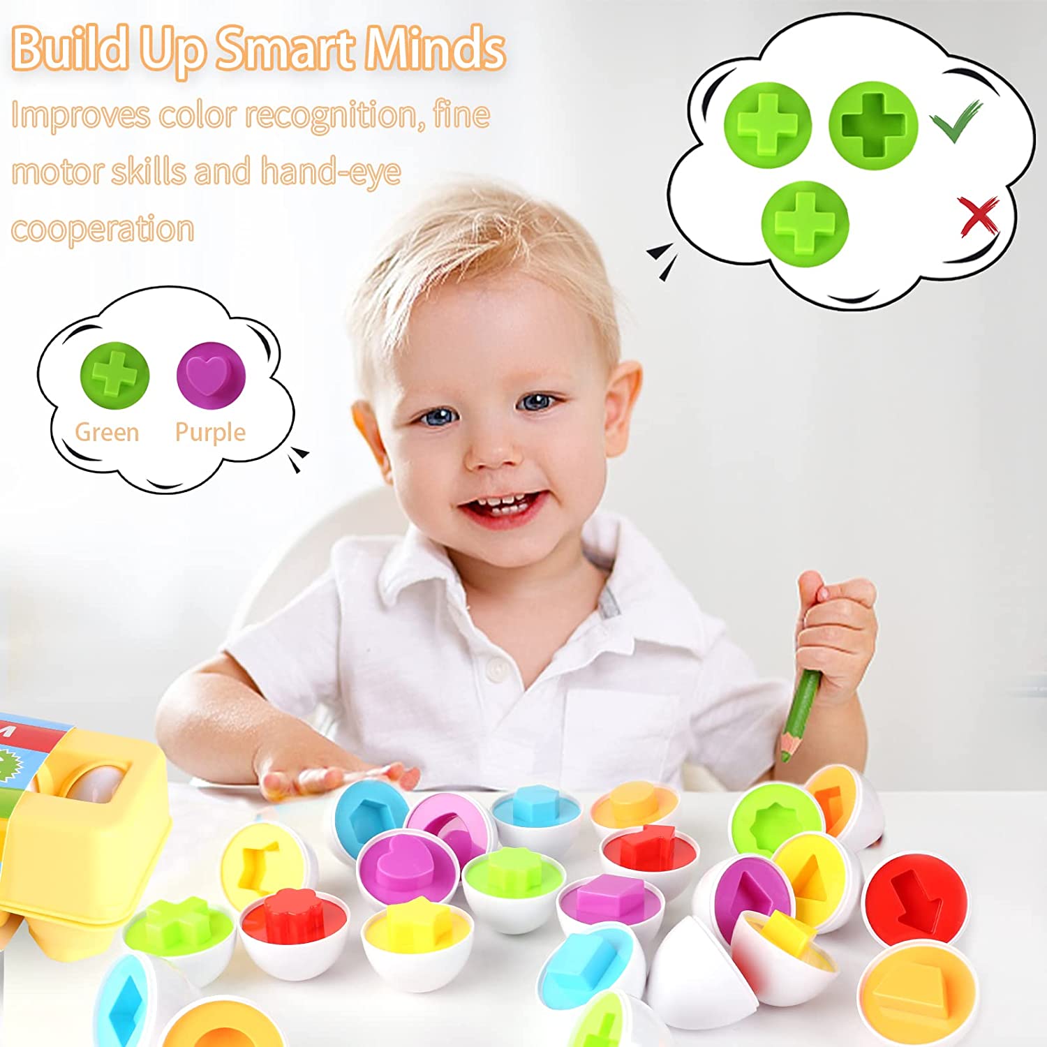 12PCS Montessori Education Early Learning Puzzle Geometric Shape Math Alphabet Game Baby Smart Plastic Material Egg Toys For Kid Kids toys DailyAlertDeals   
