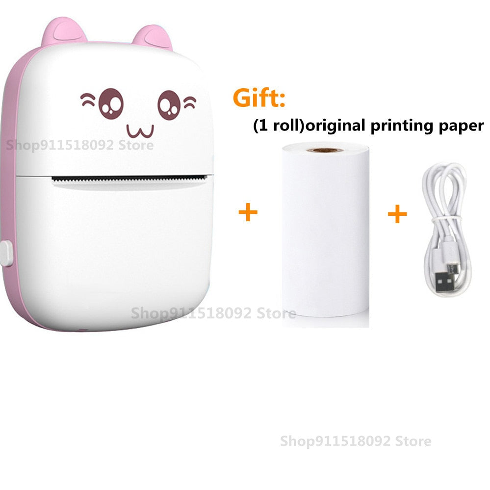 Cat Shape Mini Portable Label Printer Thermal Printing Wireless Impresoras Paper Photo Inkless Printers Sticker Android IOS 57mm Mini printer DailyAlertDeals A-Pink China