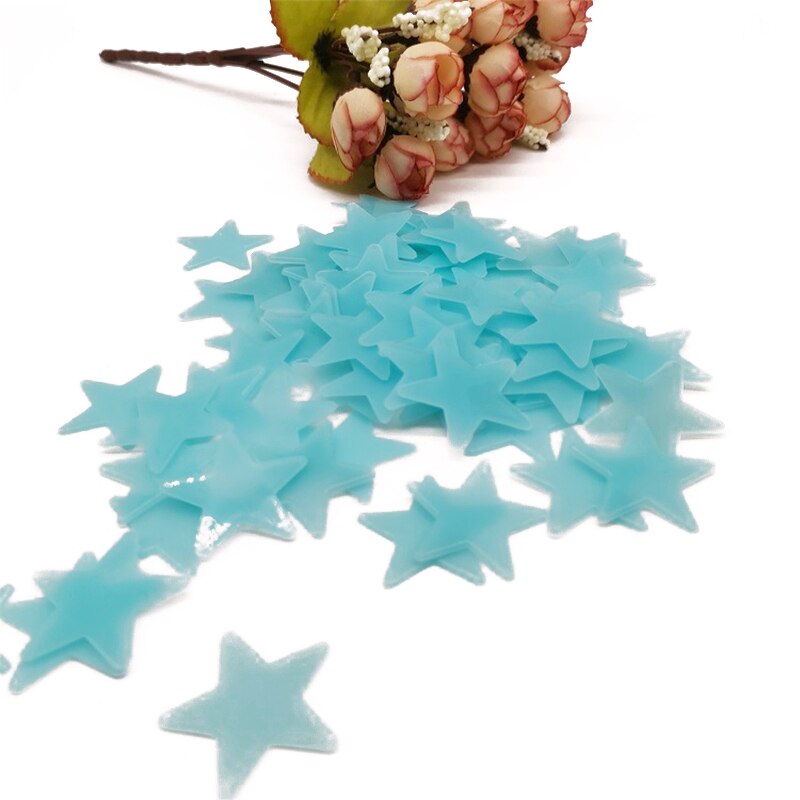 100Pcs 3D Star Wall Stickers Glow In The Dark Energy Storage Fluorescent Luminous Wall Art Decor Kids Living Room Decoration Decorative wall Stickers DailyAlertDeals Blue