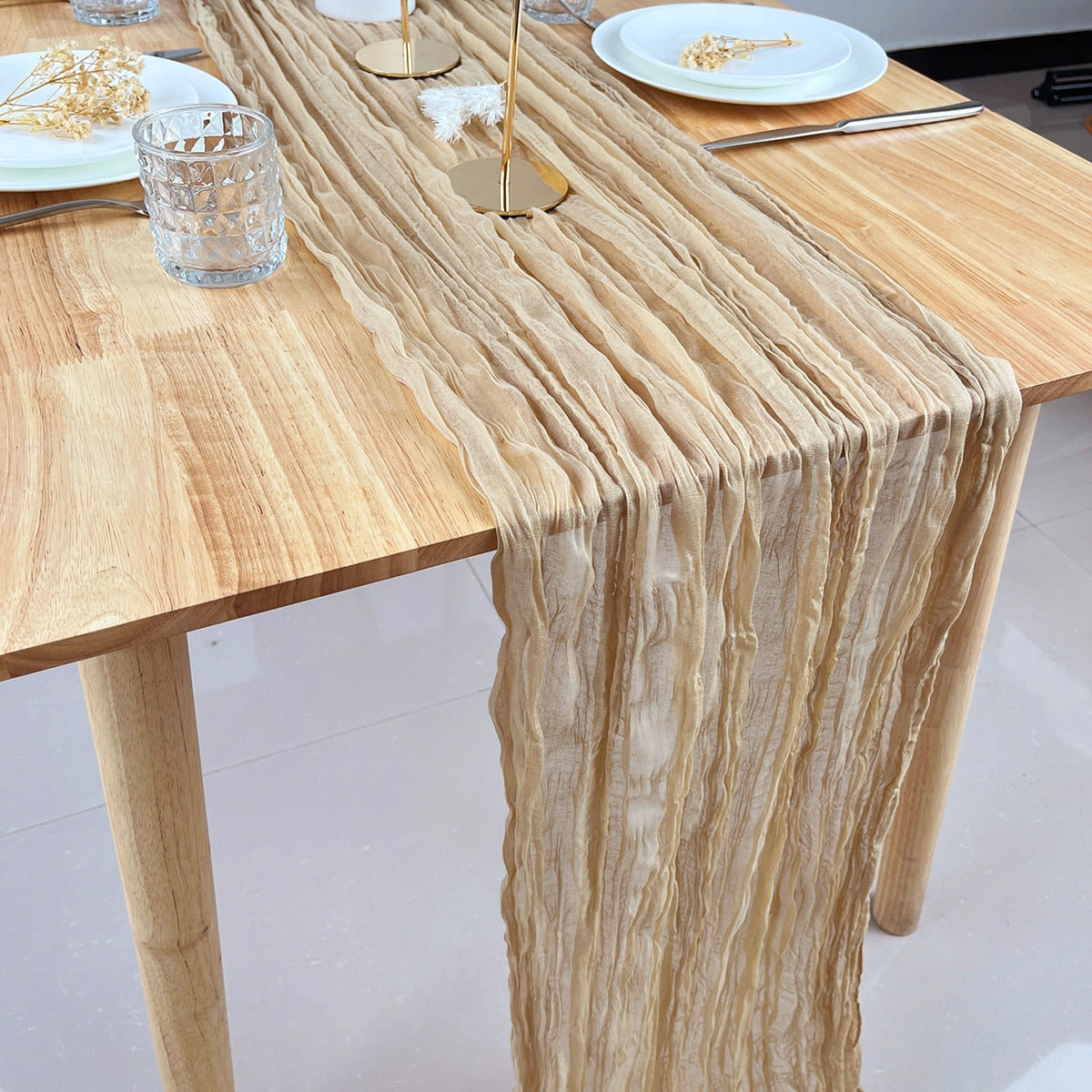 Wedding Gauze Table Runner Semi-Sheer Vintage Cheesecloth Table Setting Dining Party Christmas Banquets Arches Cake Decor Table Runners DailyAlertDeals 90X180cm Khaki