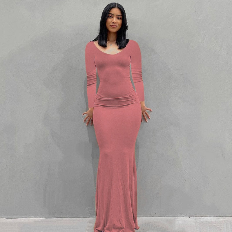 Summer Sexy Bodycon Satin Slip Sleeveless Backless Maxi Dress for Women Birthday Party Clubwear Outfits Maxi Dress for women DailyAlertDeals Long Sleeve Pink XXS